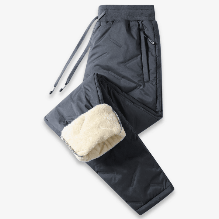Black women's fleece-lined trousers with drawstring waist and cream lining