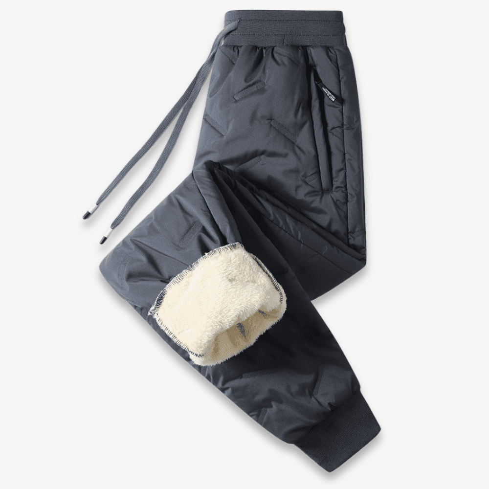 Black women's fleece-lined trousers with drawstring waist and cream lining