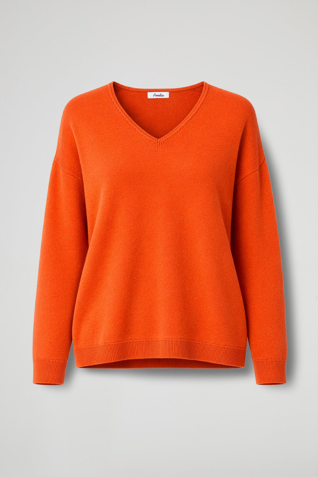 Women's long-sleeve V-neck pullover sweater with ribbed trims