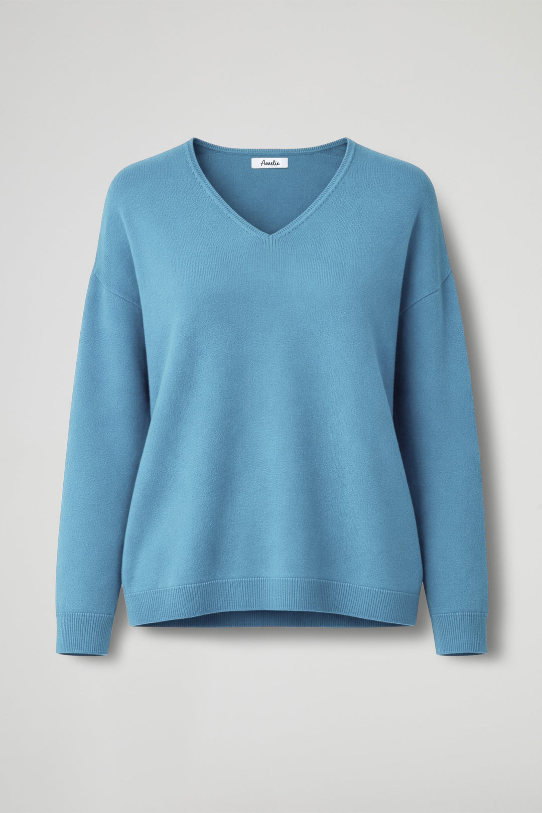 Women's long-sleeve V-neck pullover sweater with ribbed trims