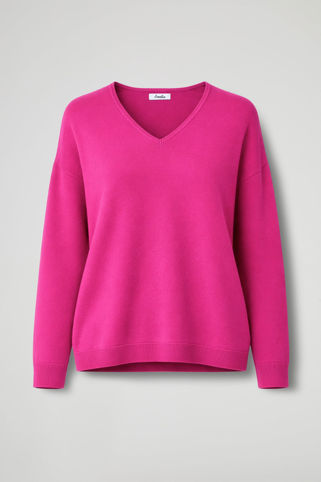 Women's long-sleeve V-neck pullover sweater with ribbed trims