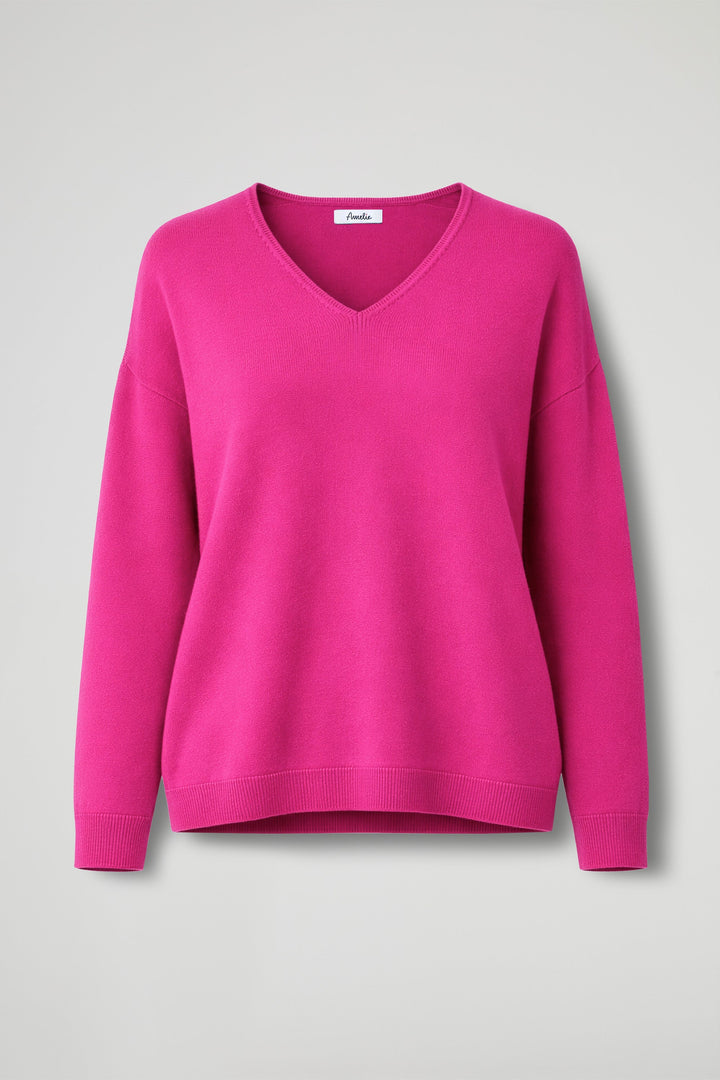 Women's long-sleeve V-neck pullover sweater with ribbed trims