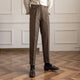 Men's pleated straight-leg trousers with cuffed hems and slanted pockets
