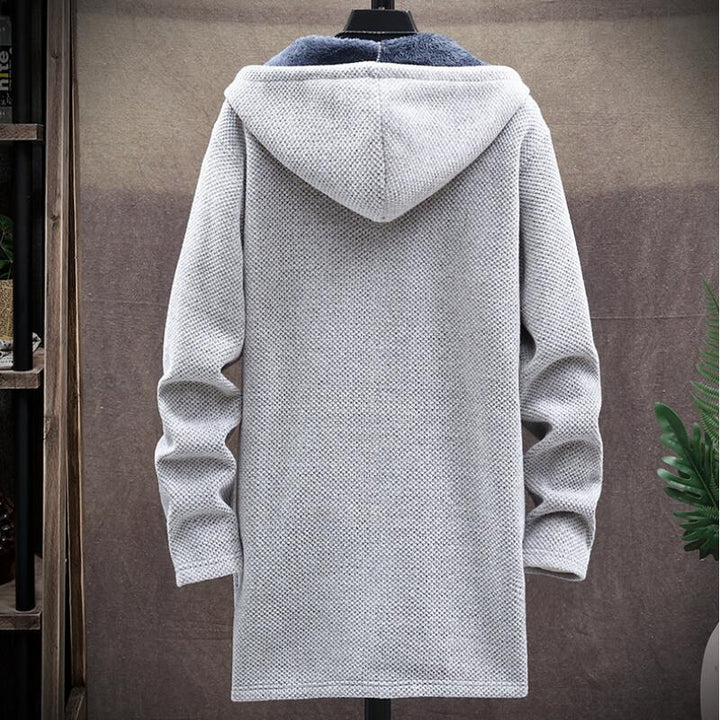 Longline fleece hooded jacket with contrast lining and front pockets