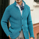Men's textured button blazer with stand collar and long sleeves