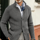 Men's textured button blazer with stand collar and long sleeves