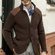 Men's textured button blazer with stand collar and long sleeves