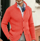Men's textured button blazer with stand collar and long sleeves