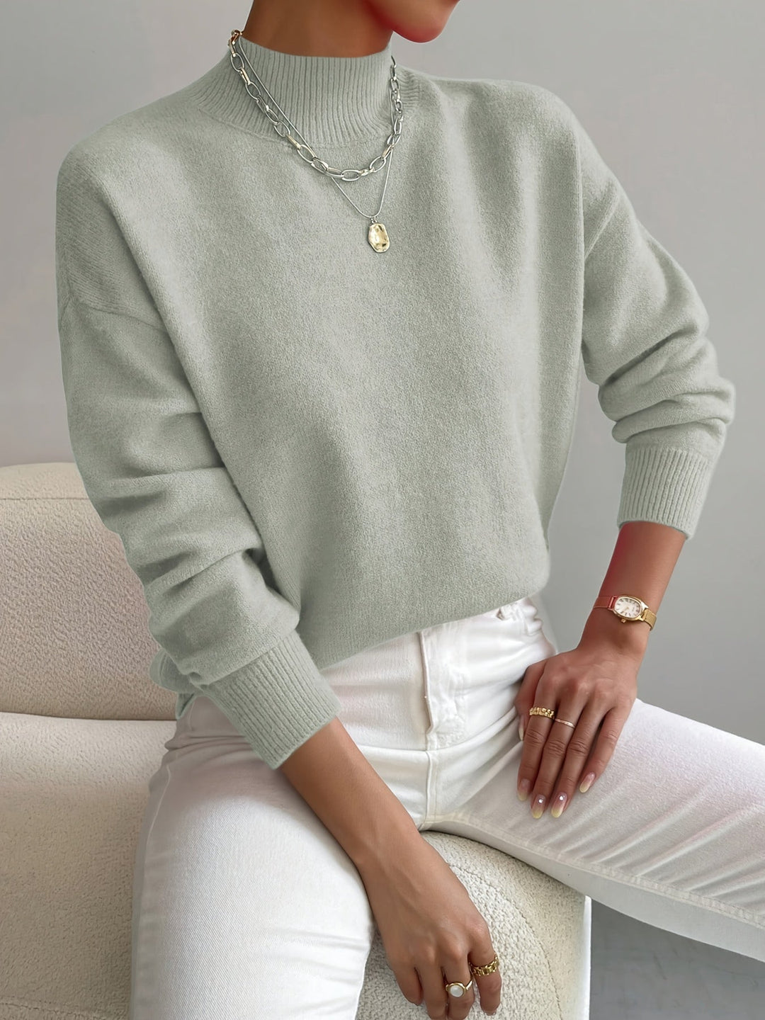 Women's Turtleneck Sweater in Light Green | Bellmere