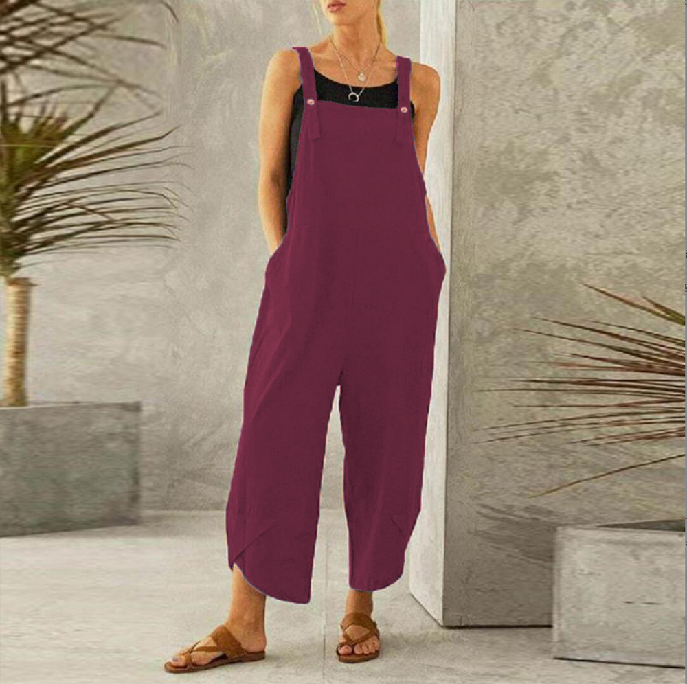 Women's relaxed dungaree jumpsuit with adjustable straps in navy blue