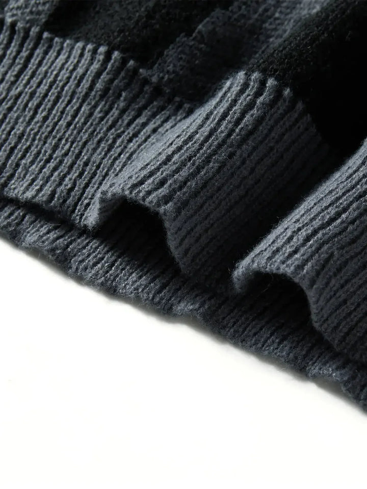 Men's abstract pattern crew neck sweater with long sleeves and ribbed trims