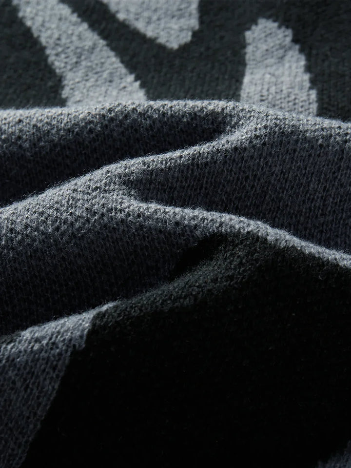 Men's abstract pattern crew neck sweater with long sleeves and ribbed trims