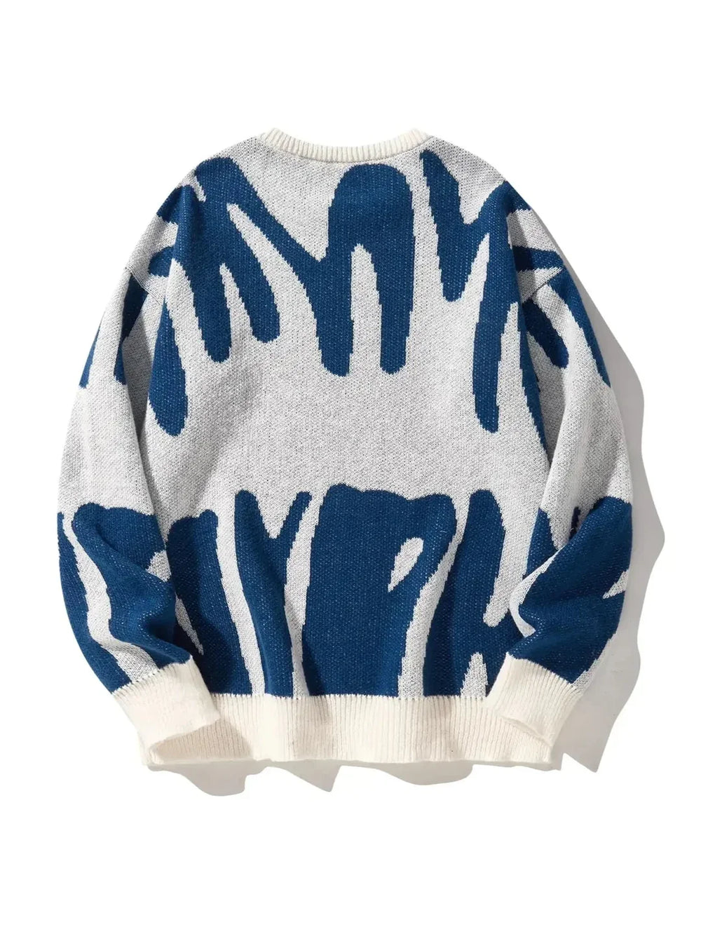 Men's abstract pattern crew neck sweater with long sleeves and ribbed trims