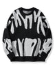 Men's abstract pattern crew neck sweater with long sleeves and ribbed trims
