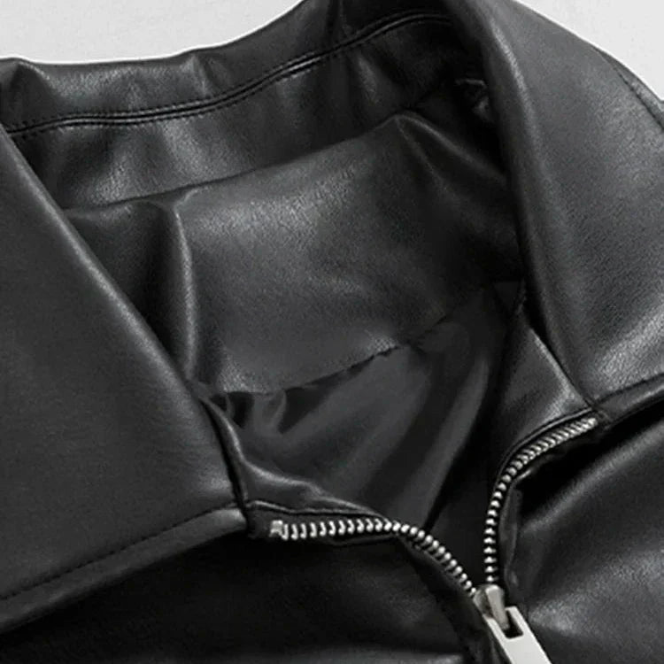Men's black collared zip-front jacket with long sleeves and front pockets