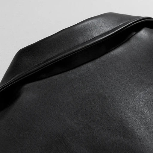 Men's black collared zip-front jacket with long sleeves and front pockets