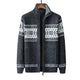 Men's zip-up cardigan with Nordic geometric pattern, stand collar and long sleeves