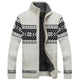 Men's zip-up cardigan with Nordic geometric pattern, stand collar and long sleeves