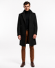 Men's long button front overcoat with notched lapels