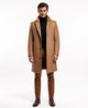 Men's long button front overcoat with notched lapels