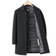 Men's structured padded long coat with shirt collar and snap front