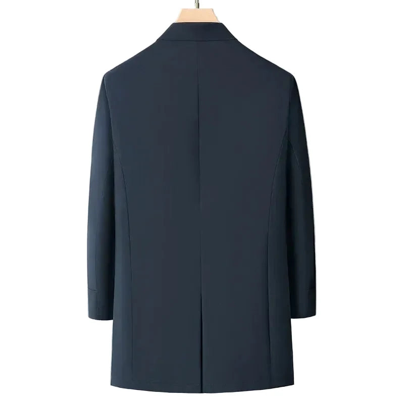 Men's structured padded long coat with shirt collar and snap front