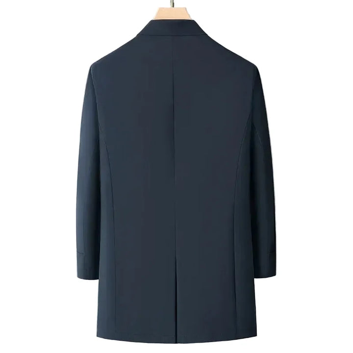 Men's structured padded long coat with shirt collar and snap front