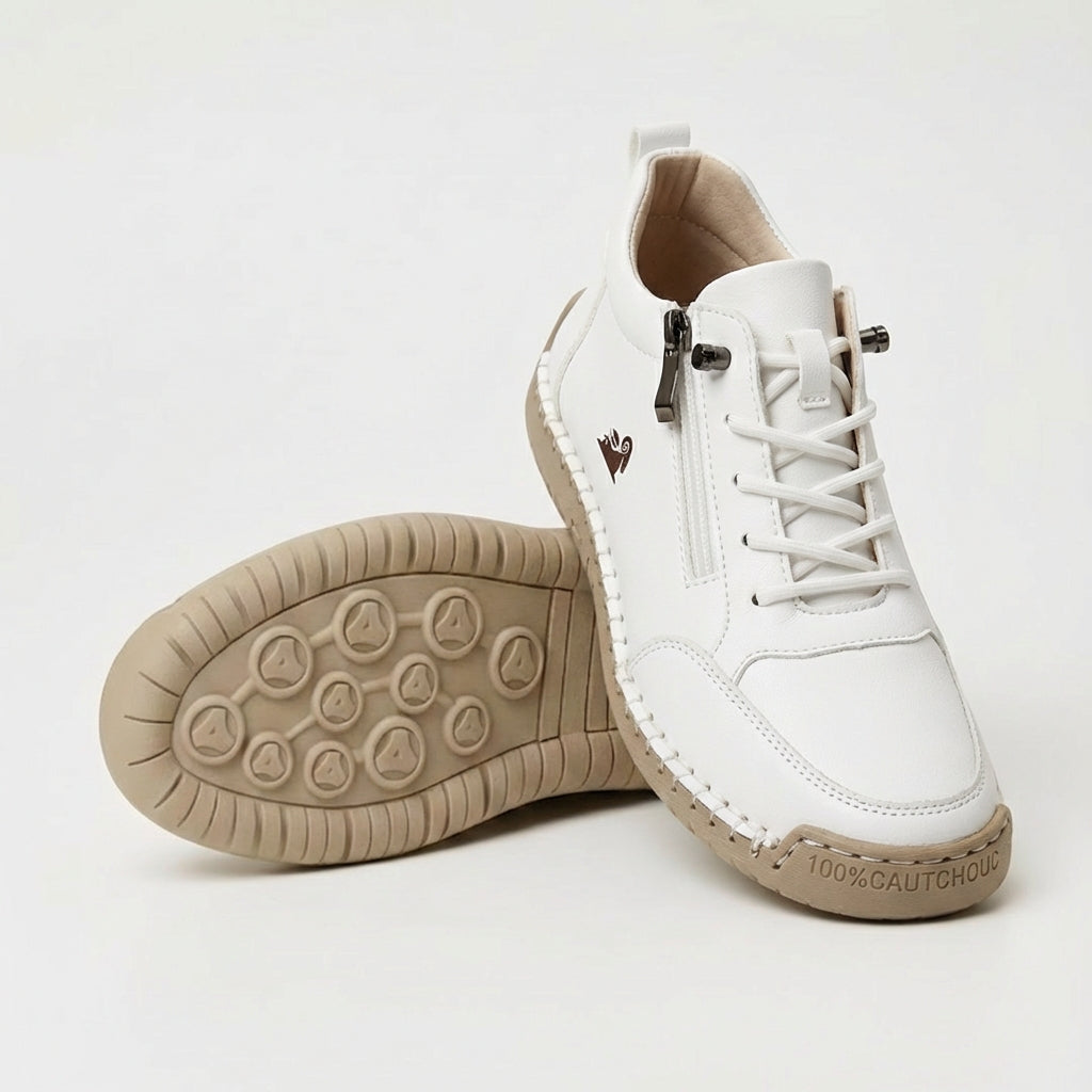 Women's White Ankle Sneaker, Lace-Up Zip Closure