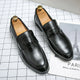 Men's penny loafers with rounded moc toes, strap details and low soles