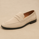 Men's penny loafers with moc toe, vamp strap and low heel