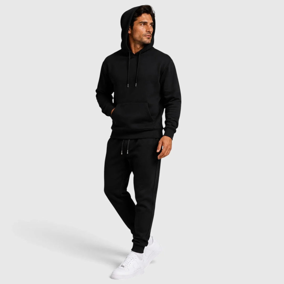 Men's hooded lounge set with long-sleeve top and tapered jogger pants