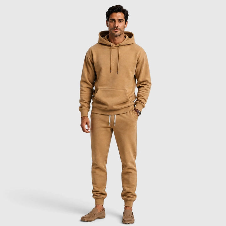 Men's hooded lounge set with long-sleeve top and tapered jogger pants