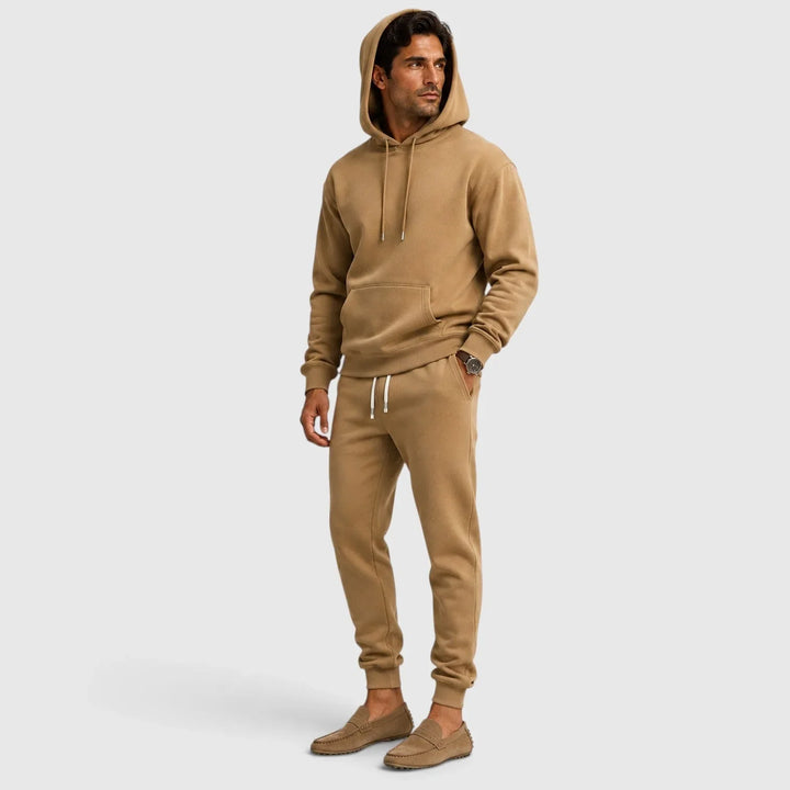 Men's hooded lounge set with long-sleeve top and tapered jogger pants