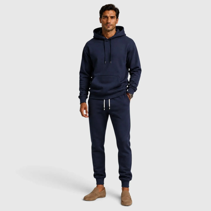 Men's hooded lounge set with long-sleeve top and tapered jogger pants