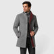 Men's long double-breasted coat with stand collar and zipped pockets