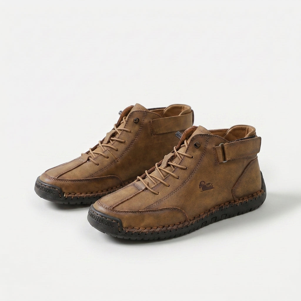 Ankle boots with lace-up fronts, buckle straps and moc toes