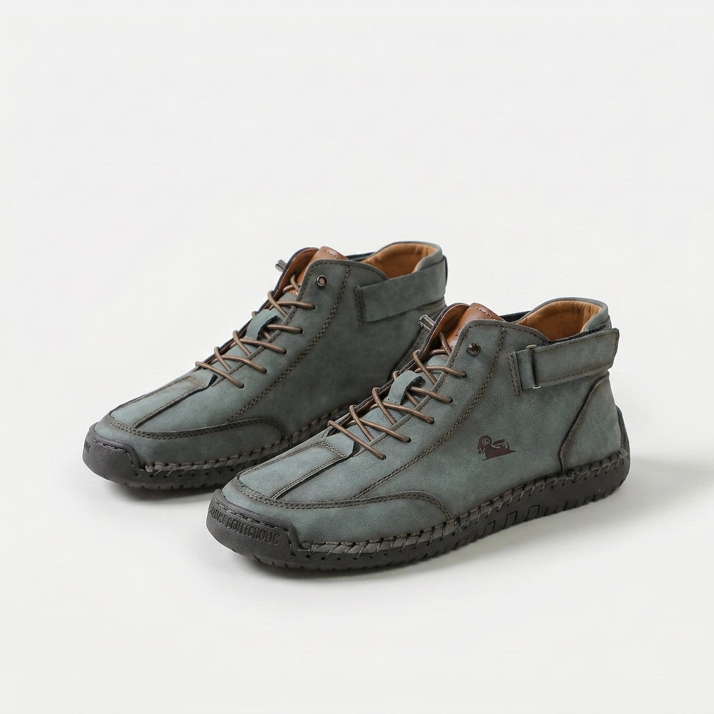 Ankle boots with lace-up fronts, buckle straps and moc toes