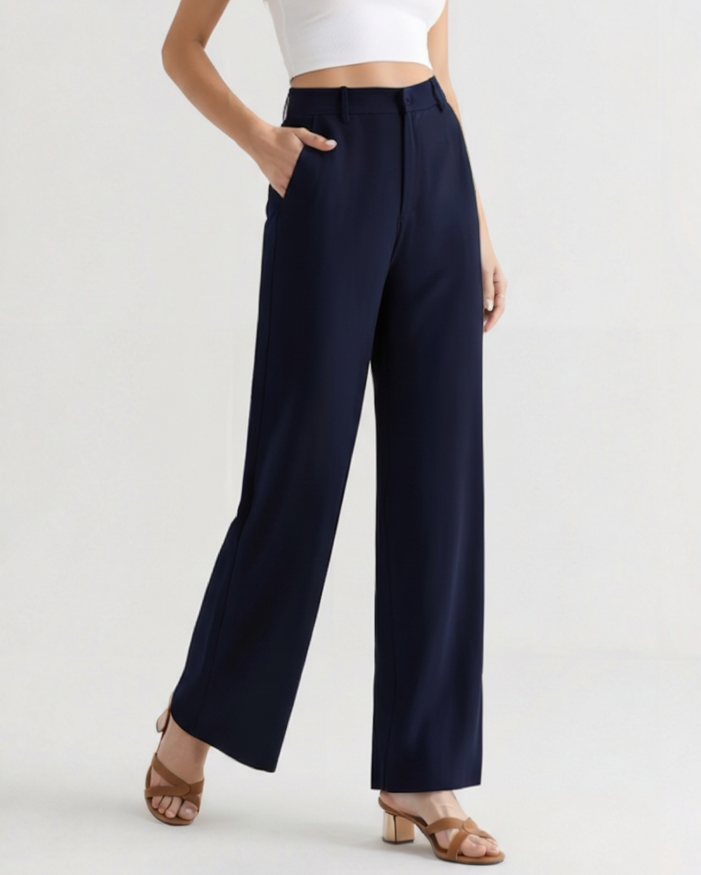 Women's wide-leg tailored trousers with belt loops