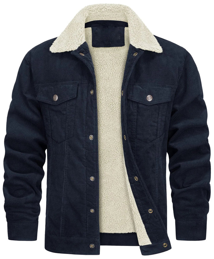Corduroy jacket with sherpa collar and lining