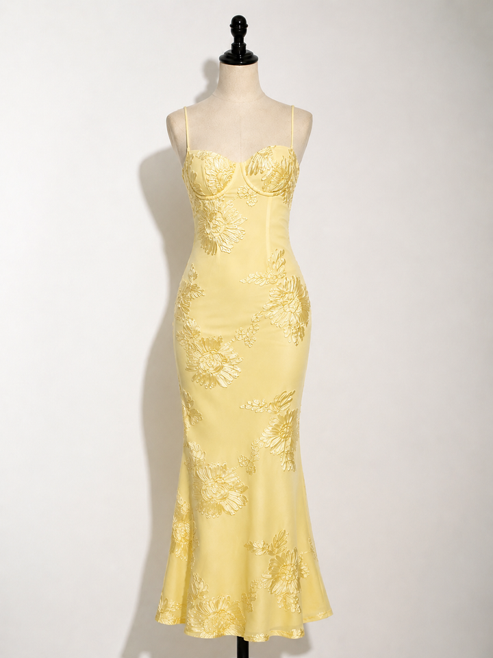 Women's Floral Appliqué Slip Maxi Dress with Fishtail Hem