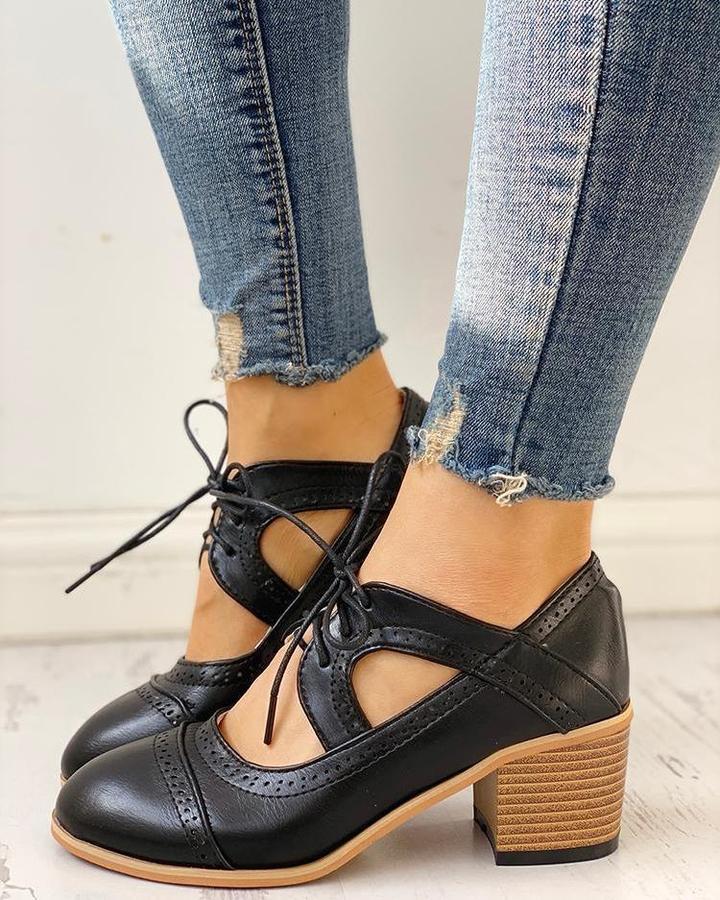Celeste | Heeled Lace-Up T-Strap Shoes