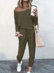 Women's Off-Shoulder Top & Joggers Two-Piece Set Two Piece Set in Grey - View 3 | Bellmere