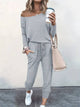 Women's Off-Shoulder Top & Joggers Two-Piece Set Two Piece Set in Grey | Bellmere