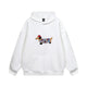 Women's pullover hoodie with dog graphic, hood, long sleeves and kangaroo pocket