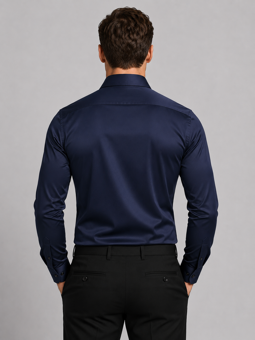 Men's slim fit long sleeve shirt with pointed collar and button front