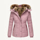 Women's hooded quilted winter coat with faux fur trim and zip pockets