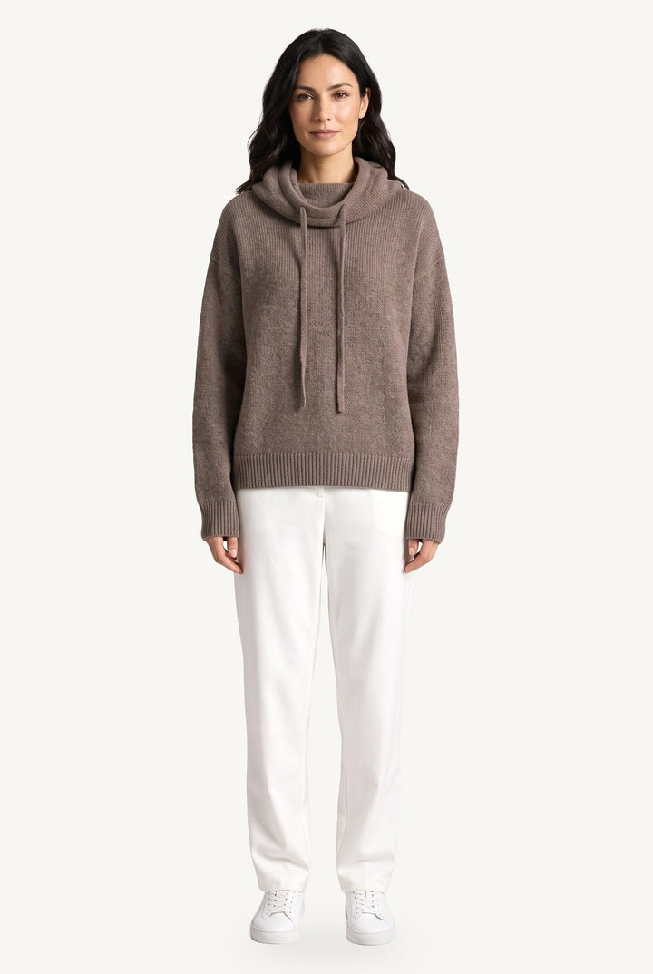 Women's textured knit hoodie with hood, drawstrings and long sleeves