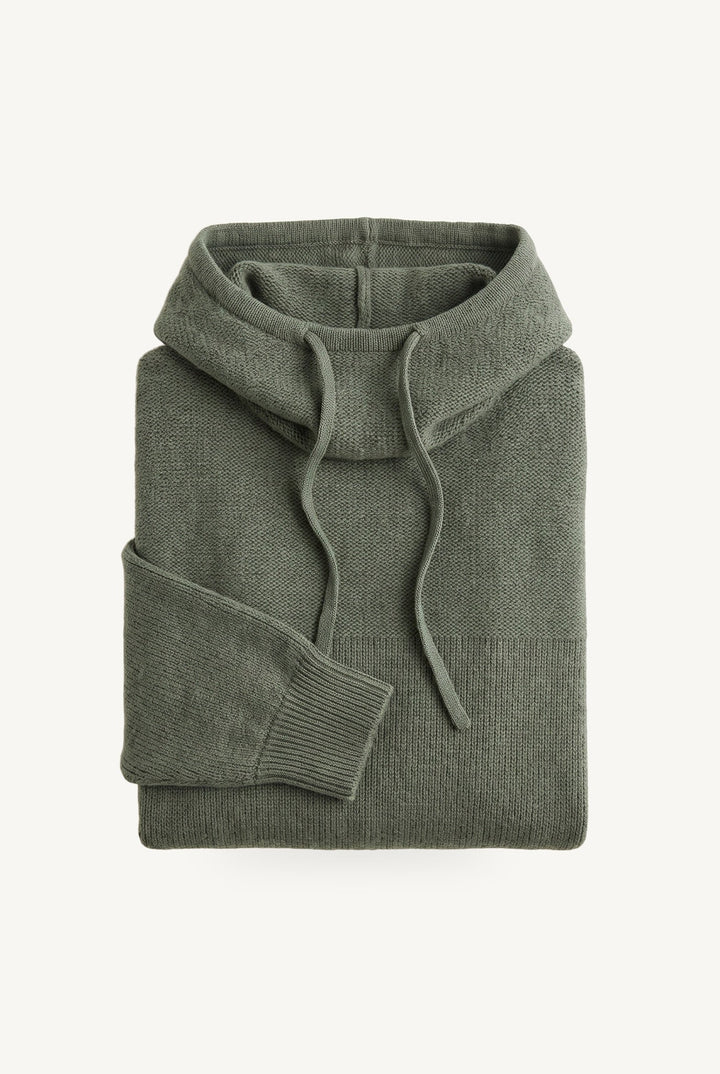 Women's textured knit hoodie with hood, drawstrings and long sleeves