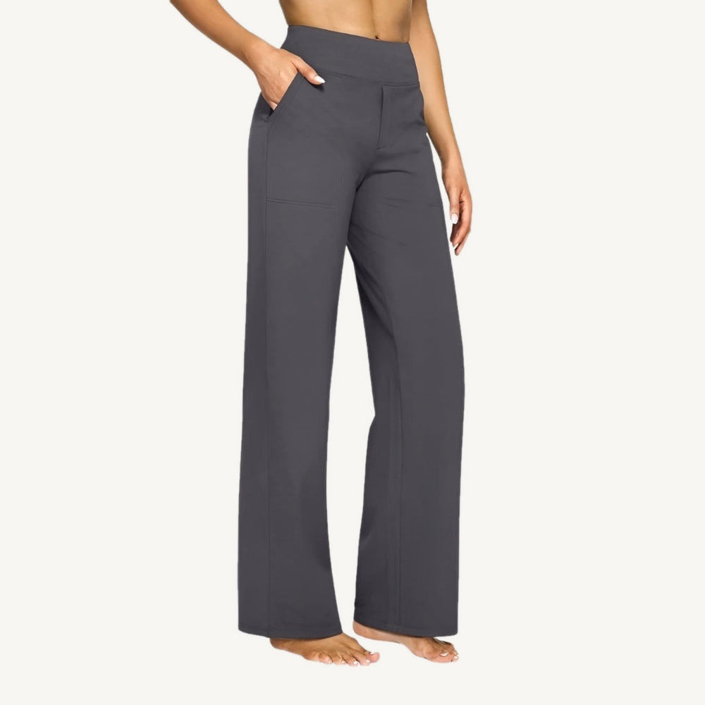 Women's high-waist wide leg trousers with side pockets and stitched leg details