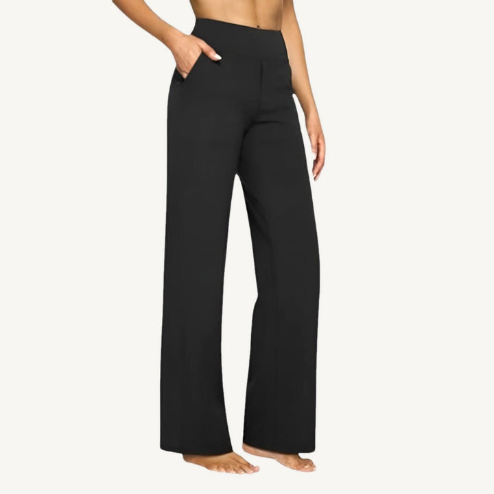 Women's high-waist wide leg trousers with side pockets and stitched leg details